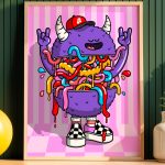 Affiche Monster Birdy Kids illustration pop colorée street art cadre bois