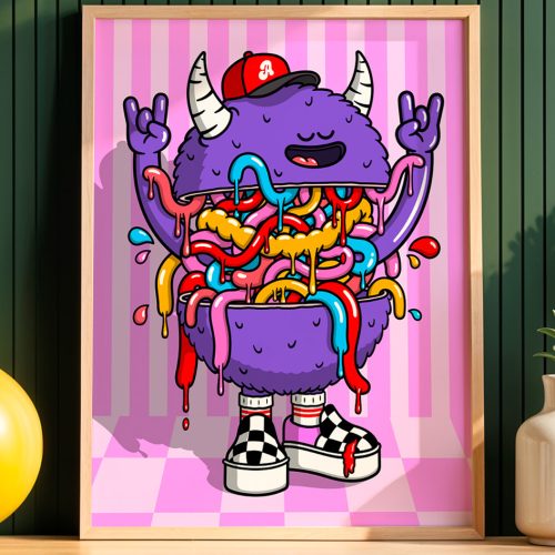 Affiche Monster Birdy Kids illustration pop colorée street art cadre bois