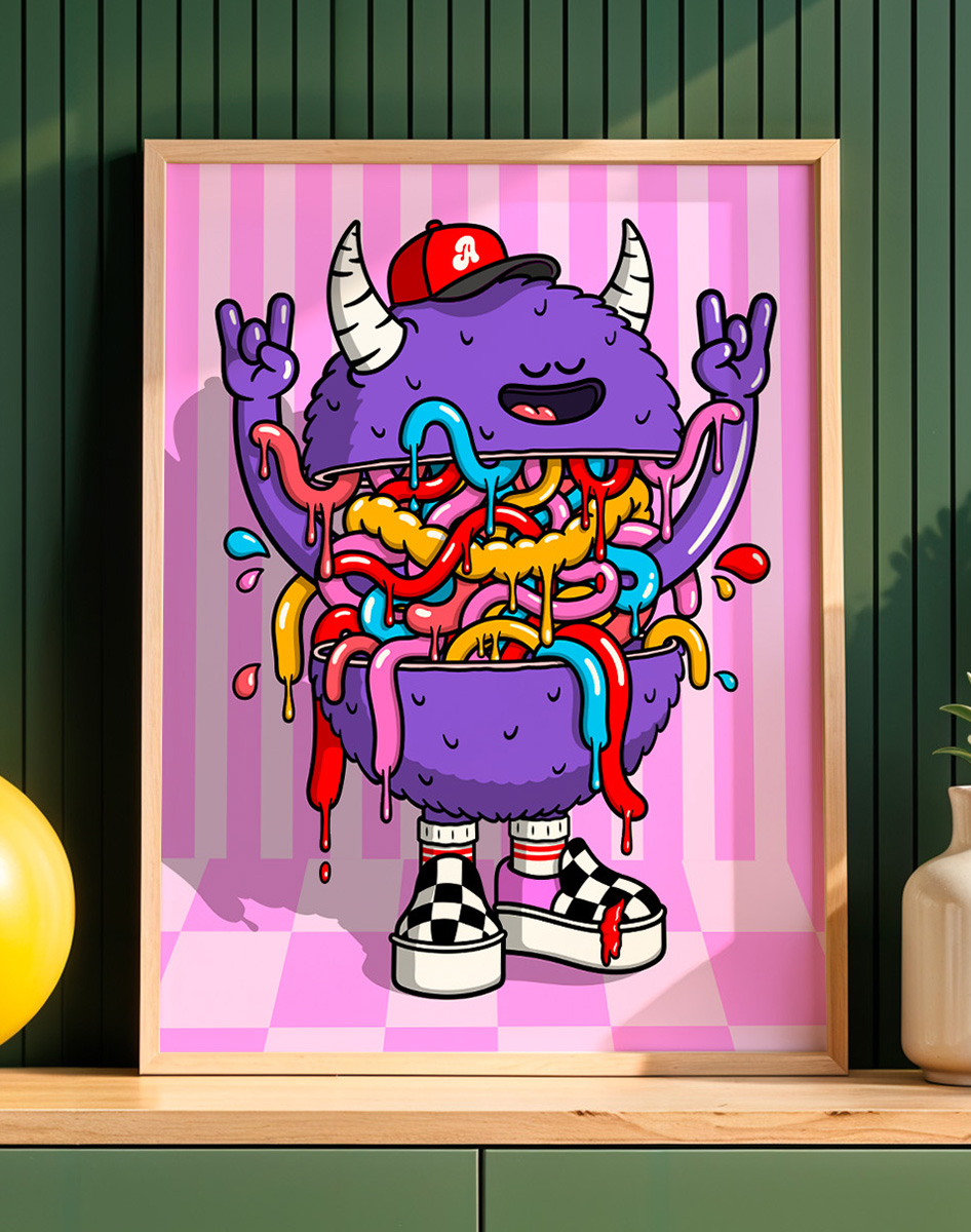 Affiche Monster Birdy Kids illustration pop colorée street art cadre bois