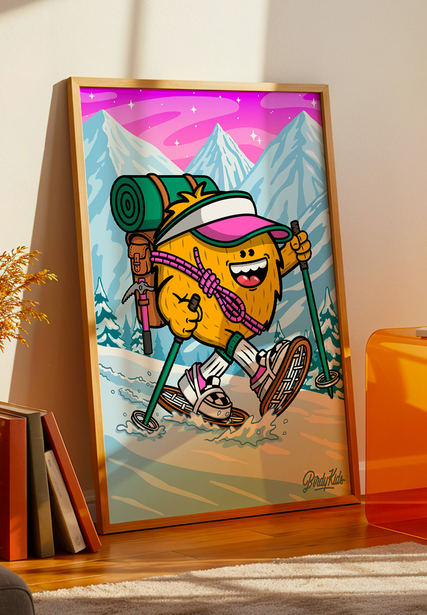 Affiche Altitude Birdy Kids illustration montagne décoration murale salon cadre bois intérieur moderne