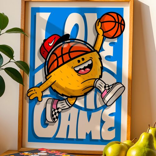Affiche Happy Dunk Birdy Kids illustration pop basket décoration murale affiche cadre bois intérieur moderne