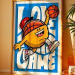 Affiche Happy Dunk Birdy Kids illustration pop basket décoration murale affiche cadre bois intérieur