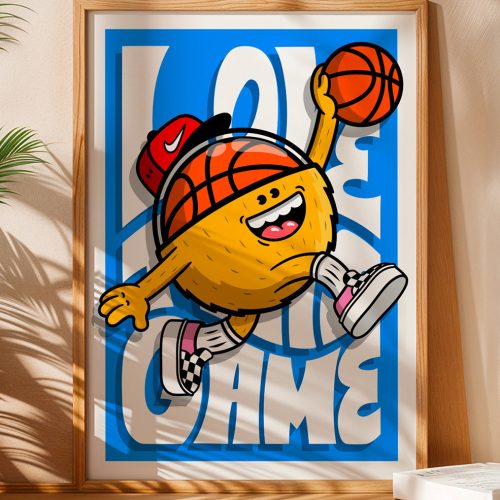 Affiche Happy Dunk Birdy Kids illustration pop basket décoration murale affiche cadre bois