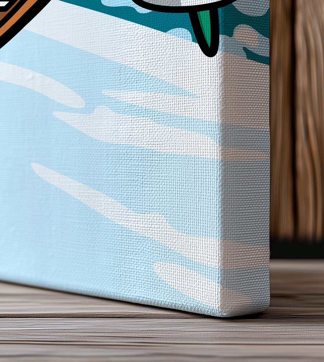 Toile Altitude Birdy Kids détail impression canvas texture tranche châssis bois