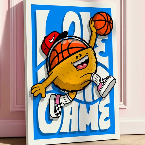 Tableau Happy Dunk Birdy Kids toile canvas illustration pop basket décoration murale cadre bois