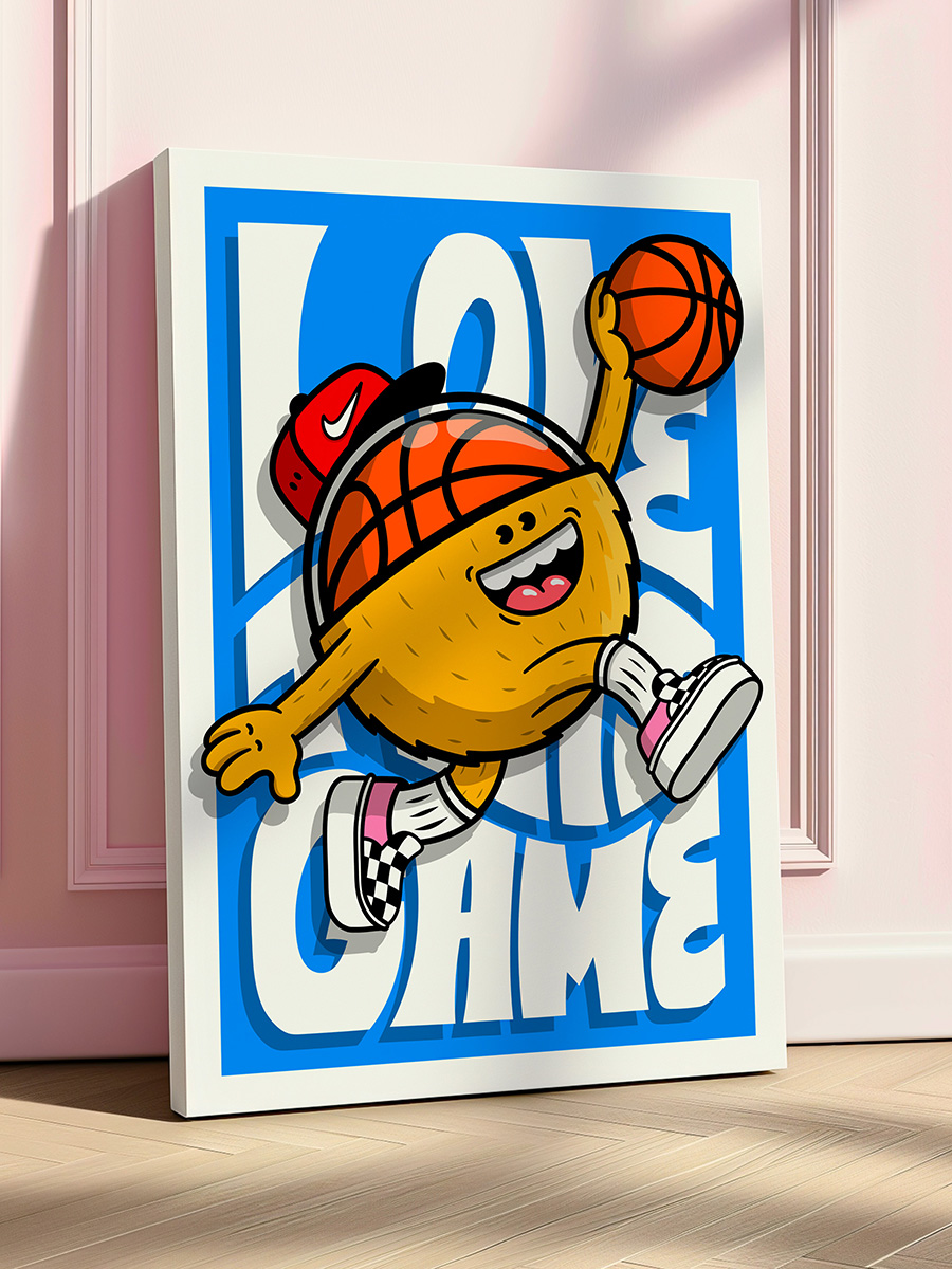 Tableau Happy Dunk Birdy Kids toile canvas illustration pop basket décoration murale cadre bois