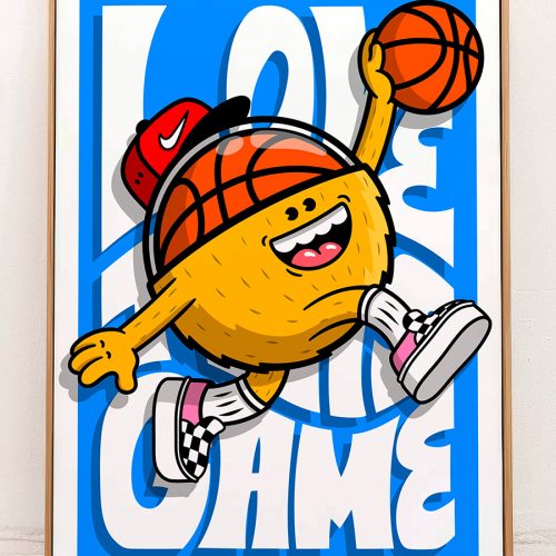 Affiche Happy Dunk Birdy Kids illustration pop basket décoration murale cadre bois